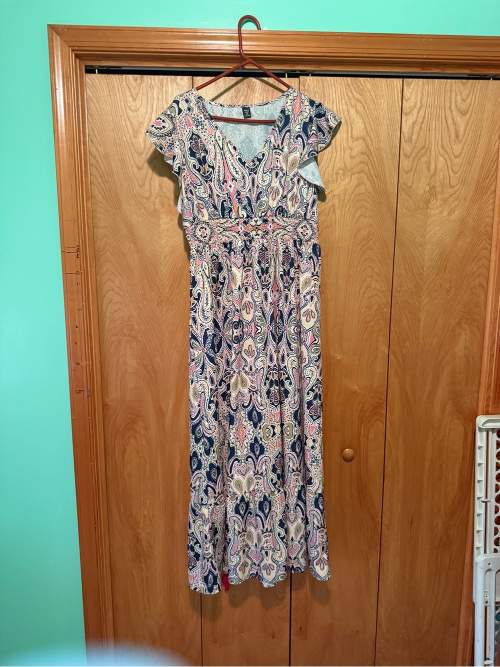 SHEIN Navy and Pink Paisley V‑Neck Maxi Dress